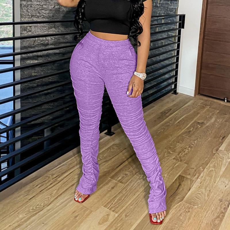 

Women High Waist Bodycon Stretchy Pleated Pencil Pants Lady Casual High Street Solid Skinny Fit Full Length Trousers Streetwear, Black