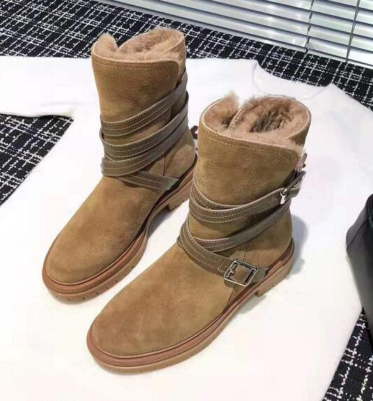 

Woman Gianvito Shoes Rossi Leather Fur Trimmed Suede Ankle Boots Buckle Fastening Straps Luxury Warm Boots 35-39, Black