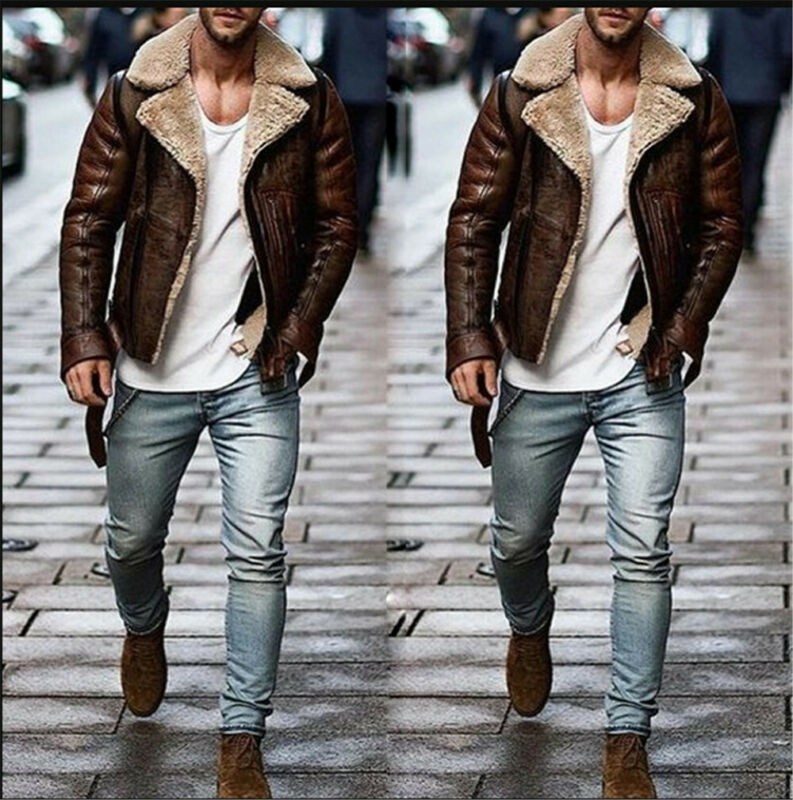 

New Fashion Mens Wool Coat Winter Trench Leather Coat Garment Faux Leather Jacket Thick Wool Plus Size Trench Clothing, As pic