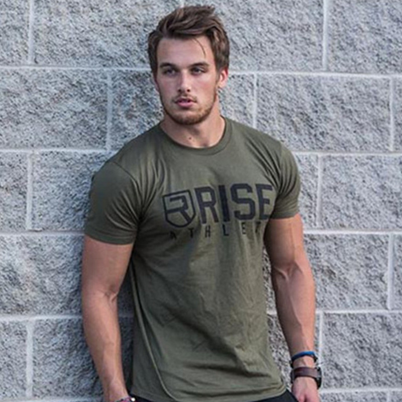 

Januarysnow Men Brand T Shirt Summer Fitness Bodybuilding T-shirts Fashion Casual Workout Cotton Short Sleeve Army Green Tee Tops Clothing
