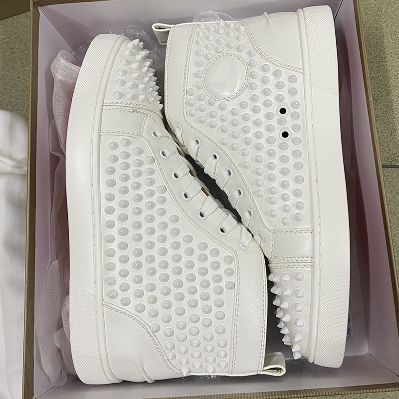 

Top Quality White Spikes Red Bottoms Sneakers Orlato Spikes Flat Trainers High -top Men Women Red Bottoms Shoes Party Wedding Shoes, Color 1