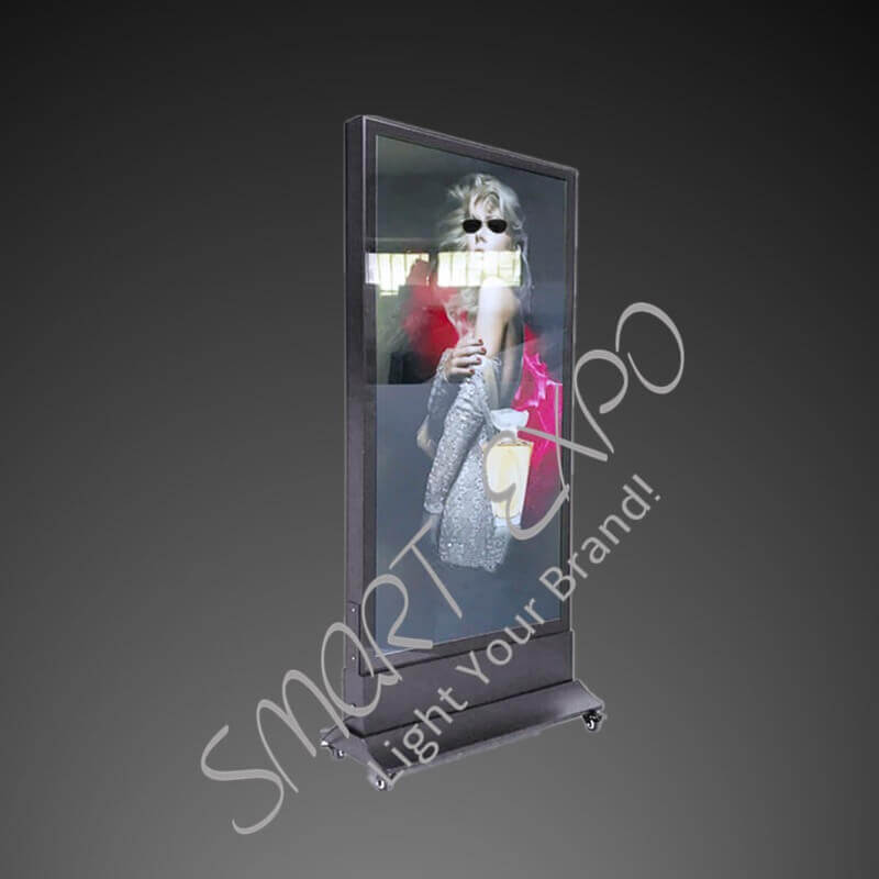 

60*180cm Merchandising Picture Frame Led Advertise Floor Stand Light Box with Base Wheels Wooden Case Packing