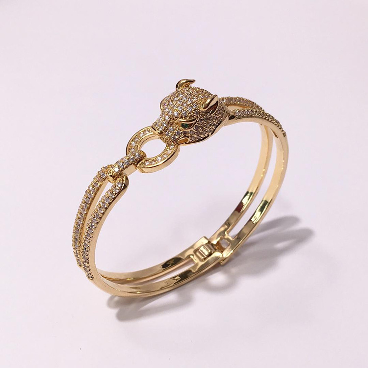 

hot leopard jewelry European and American style copper plated gold money leopard bracelet double wire diamond bracelets rose gold bangles, Black