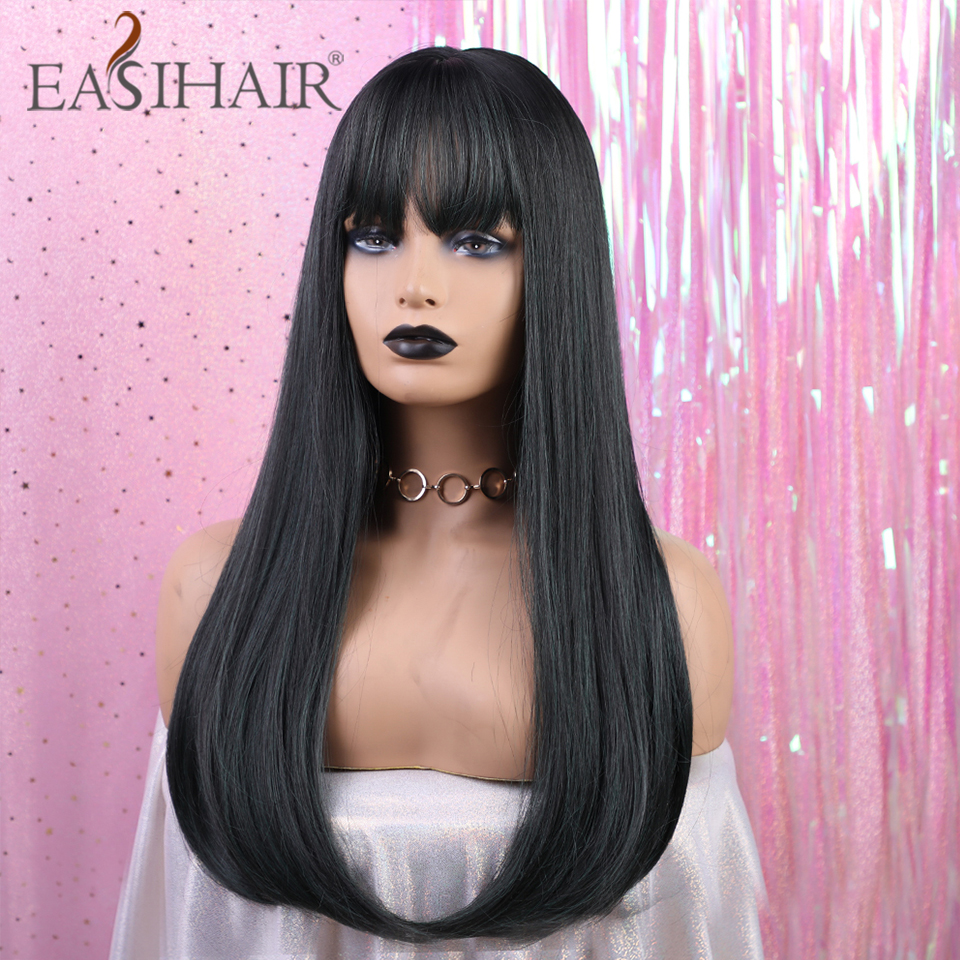 

EASIHAIR Long Straight Synthetic Wigs with Bangs Cosplay Wigs for Black Women High Density Fiber Hair Wig High Temperature, Lc169-5
