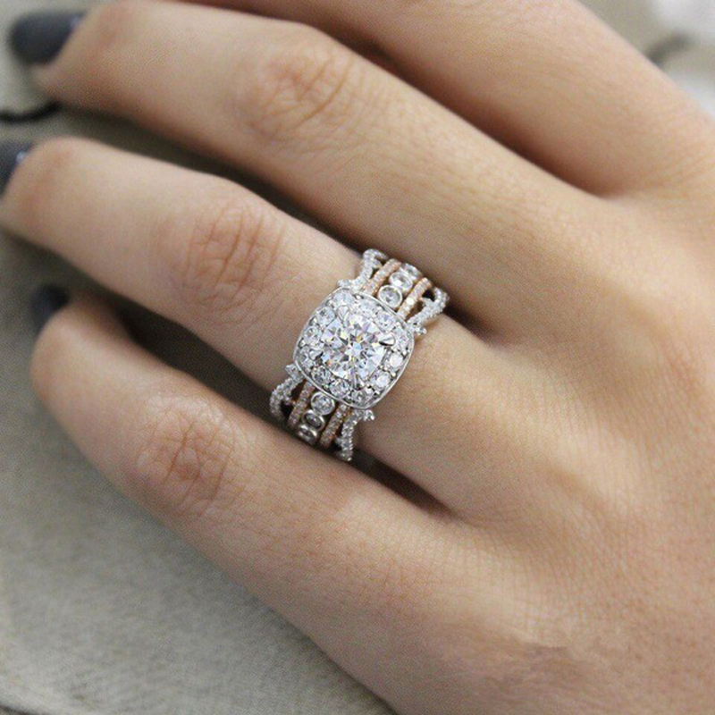 

New Rose Gold Square Zircon Princess Ring for Women Fashion Elegant Wedding Engagement Ring Trendy Bridal Party Jewelry anillos