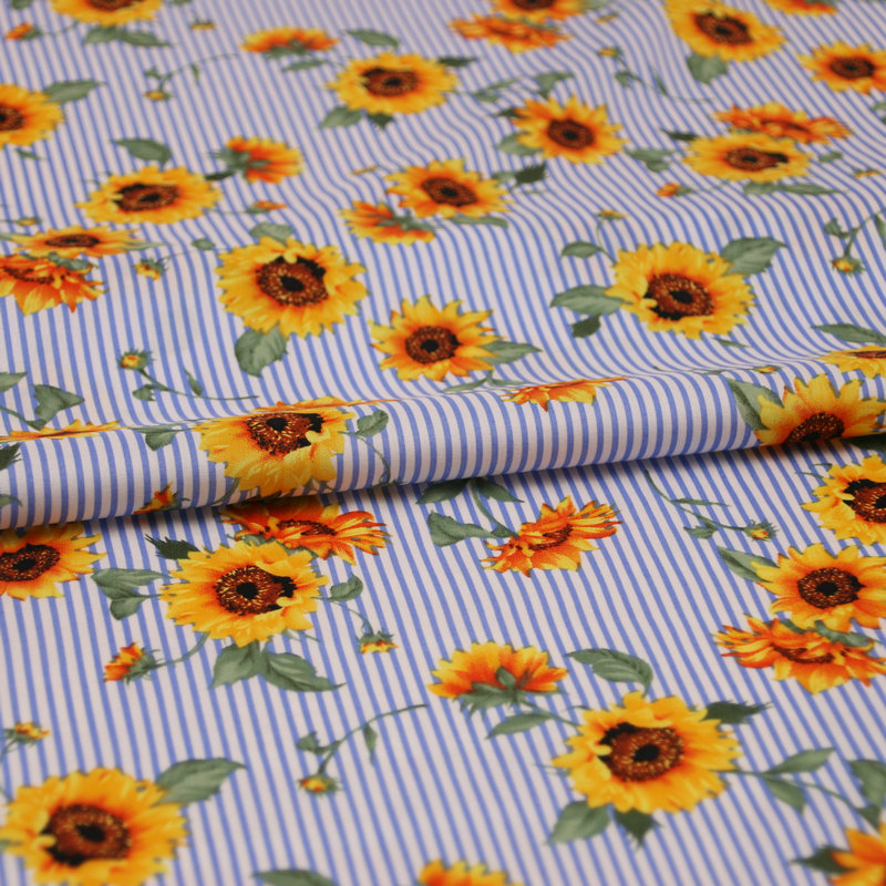 

Summer new cotton cloth fabric parent-child stripes small sunflower cotton dress fabric handmade diy shirt