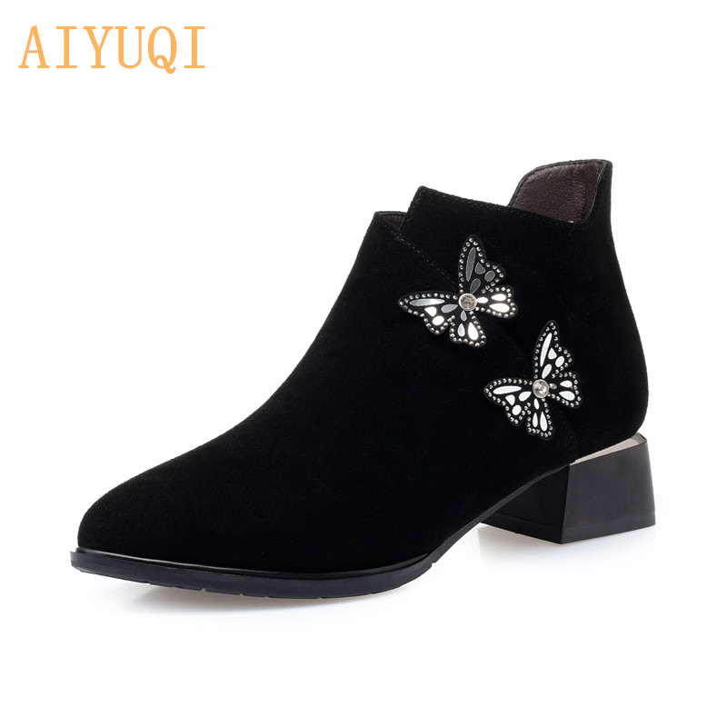 

AIYUQI 2020 New Women Fashion Shoes Pointed Women's Dress Boots Side Zipper Women Boots With Women's Shoes Suede, Black