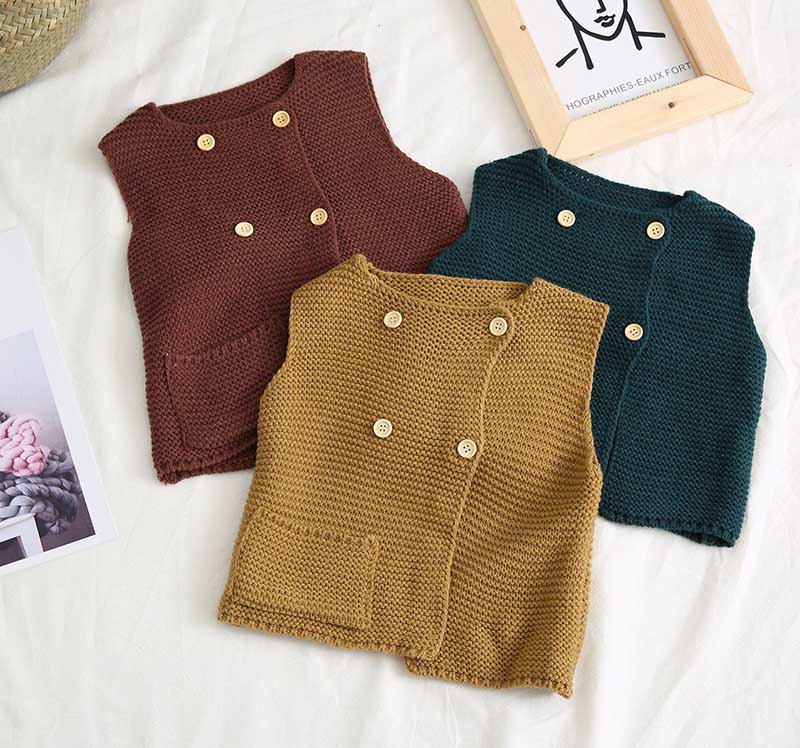 

Baby Knitted Vest Korean Baby Boys Girls sleeveless Sweater Vests Girls Kids Casual Waistcoats Children Knitting Wool Cardigan, Yellow