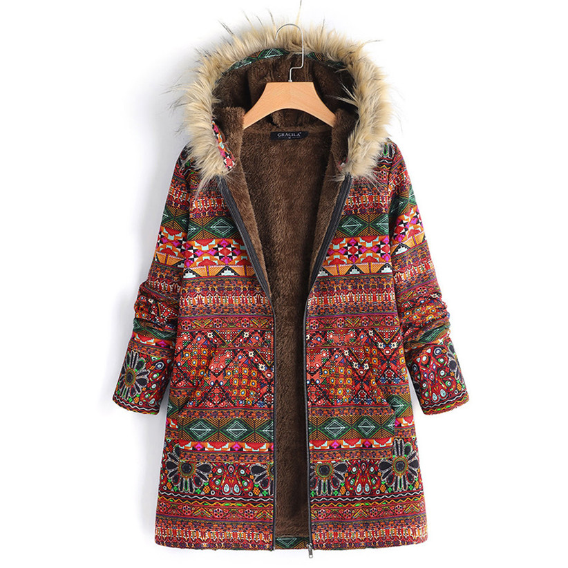 

Newly Design Fashion Women Boho Warm Coat Fur Hood Woman Large Plus Size Overcoat Female Thick Fleece Jackets Woman Coats, Brown