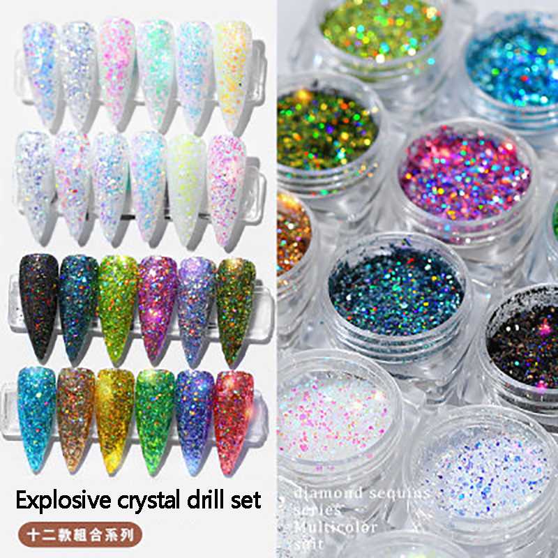 

New 12 color, nail art, nail special, Rhinestone decoration, glitter powder, magic color Sequin, color Sequin, mixed set