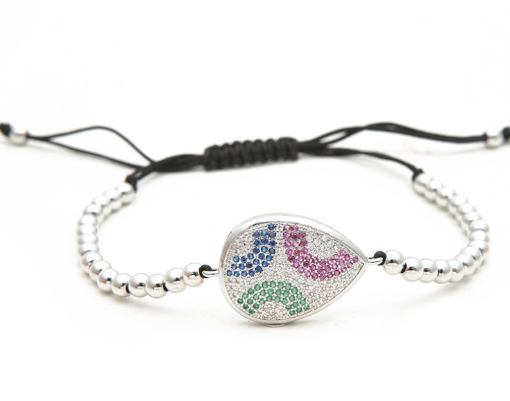 

gold silver micro pave cz Cubic Zirconia rope adjusted Copper Beads Bracelet jt543 leaf Charm Braided Bangles Women