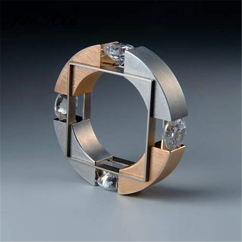 Exquise Femme Argent 925 Or Jaune CZ Deux Tons Twisted Ring Bridal Jewelry