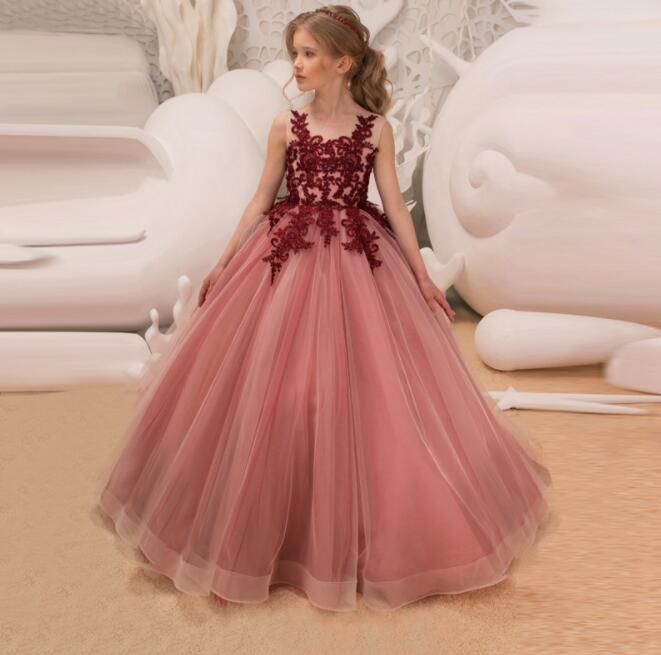 

Wholesale Pink Tutu Dress Wedding Girls Ceremonies Dress Children's Clothing Flower Elegant Princess Formal Party Gown For Teen Girls BY1517, #5