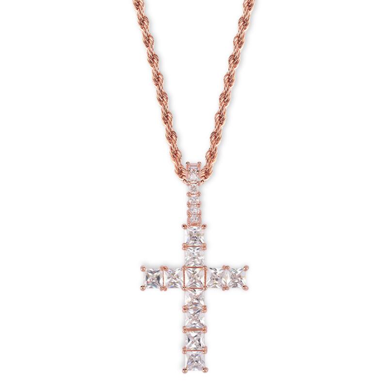 

New Cross Charm Pendant Full Ice Out CZ Simulated Diamonds Catholic Crucifix Pendant Necklace With Long Chain
