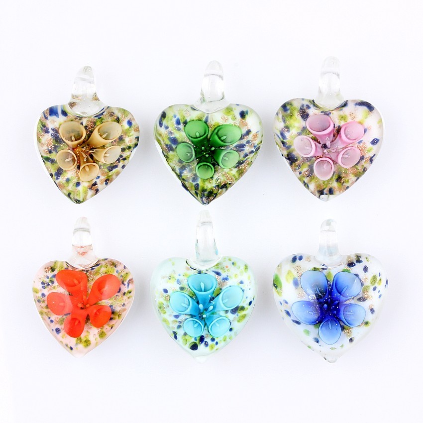 Women Heart Flower Lampwork Murano Glass Pendant Necklace Charm Jewelry Gift Hot