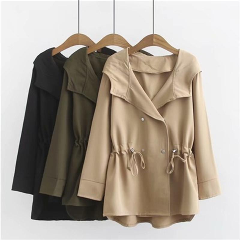 

Spring Women Trench Coat Elegant Loose Outwear Coat 2020 New Autumn Long Sleeve Female Casual Oversize Hooded Trenchs J220, Khaki