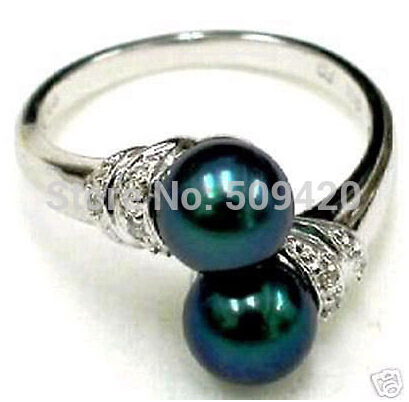 

free shipping charm Black shell Pearl Ring size 7 8 9