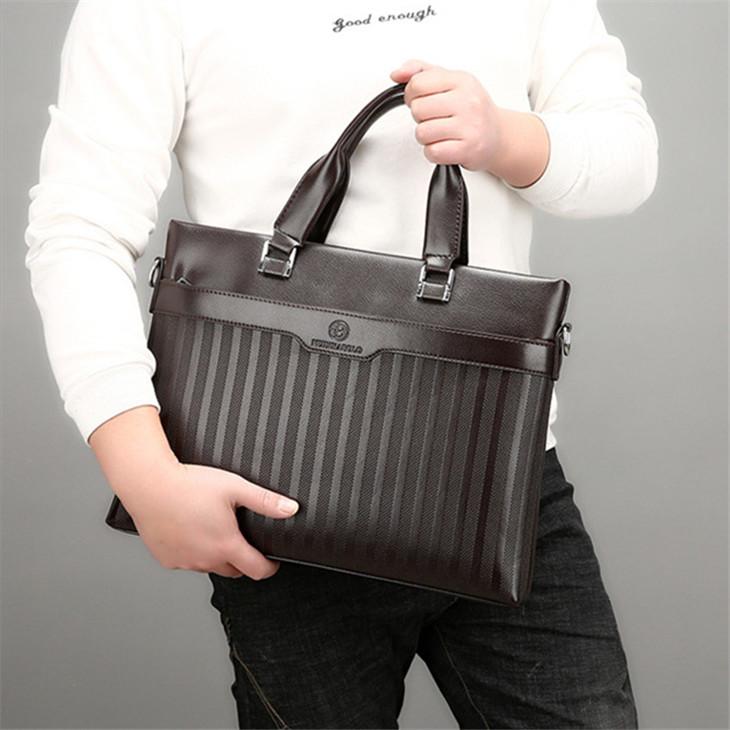 

Factory wholesale men handbag fashion striped business handbag horizontal leather fashion briefcase large capacity 14 inch computer bag, Black
