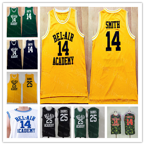 

Cheap Men's 14 WILL SMITH 25 Carlton Banks FRESH PRINCE OF BEL-AIR Movie BASKETBALL JERSEY Stitched Black White Green Yellow Mix Order