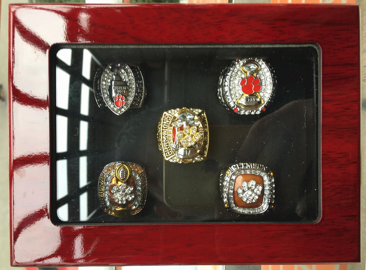 

5pcs Clemson Tigers National Championship Ring Set With Wooden Display Box Case Fan Gift 2022 2023 Hip Hop Punk
