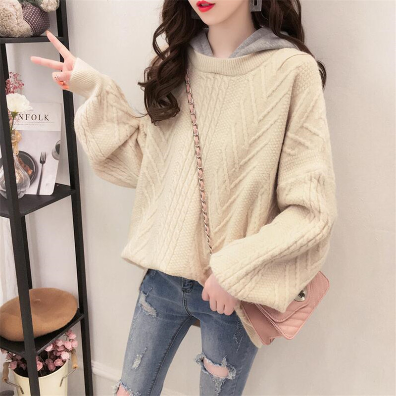 

2019 autumn and winter college wind sweater female solid color long-sleeved loose hooded student hooded shirt, Beige
