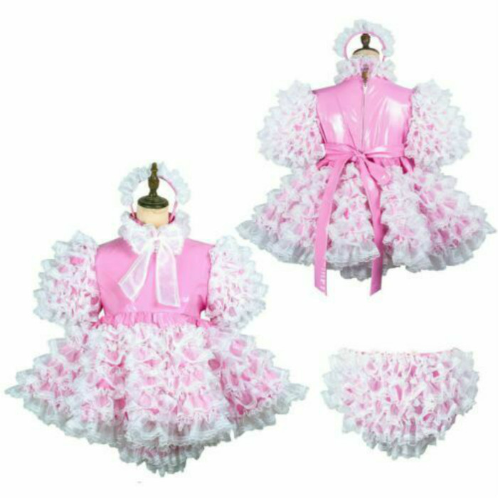 

lockable baby pink PVC sissy maid mini dress ., Photo color