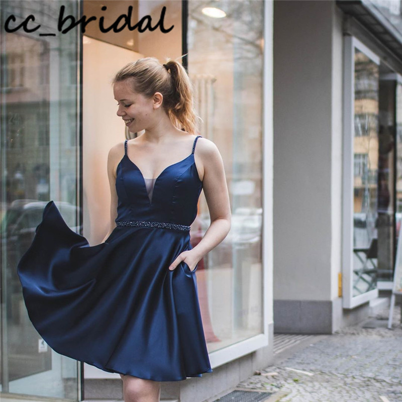 

Cute Navy Blue Short Cocktail Dresses for Women 2020 Sexy Backless Prom Party Gowns With Beading vestido coctel mujer elegant, Orange