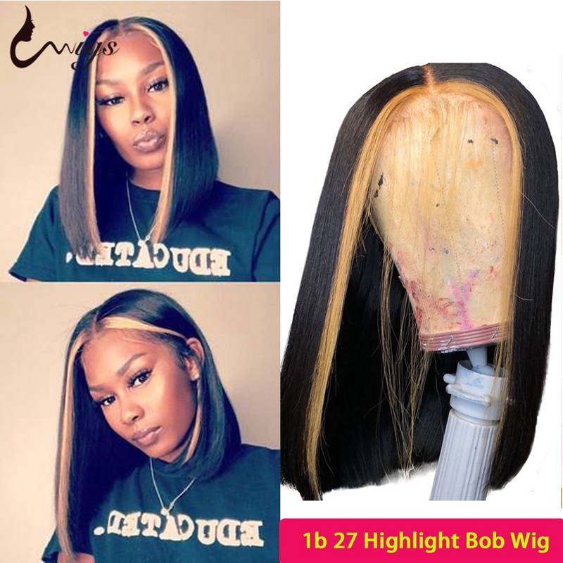 

1B 27 Highlight Straight Bob Wig 13x4 Lace Front Human Hair Wigs Pre Plucked Brazilian Remy Bob Wigs For Black Women, Natural color