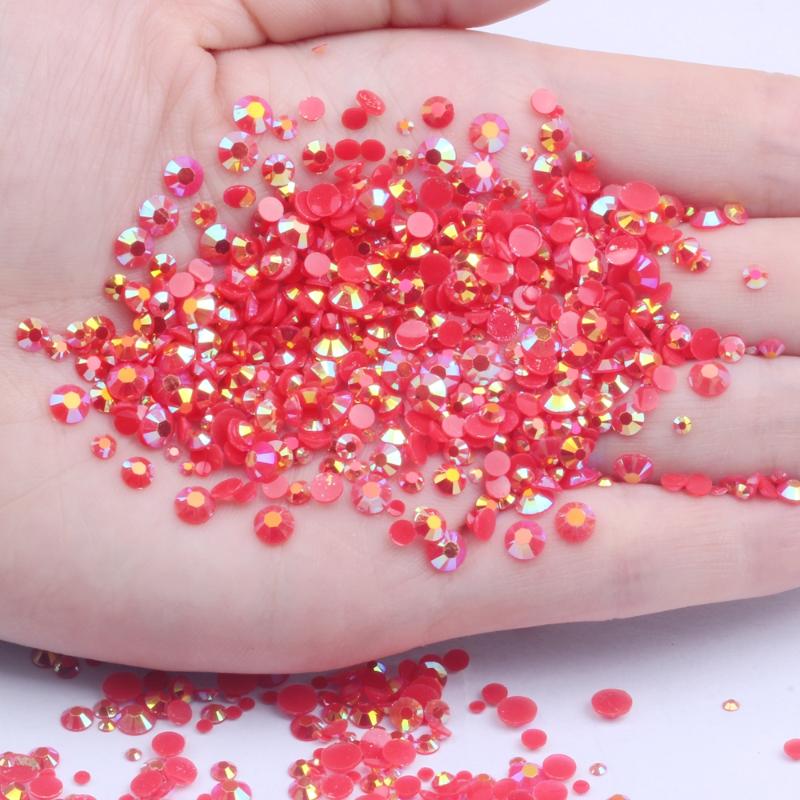 

Resin Rhinestones Red AB Color 1000pcs 2-5mm Flatback Round Non Hotfix Glue On Diamonds DIY 3D Nails Art Phone Cases Accessories