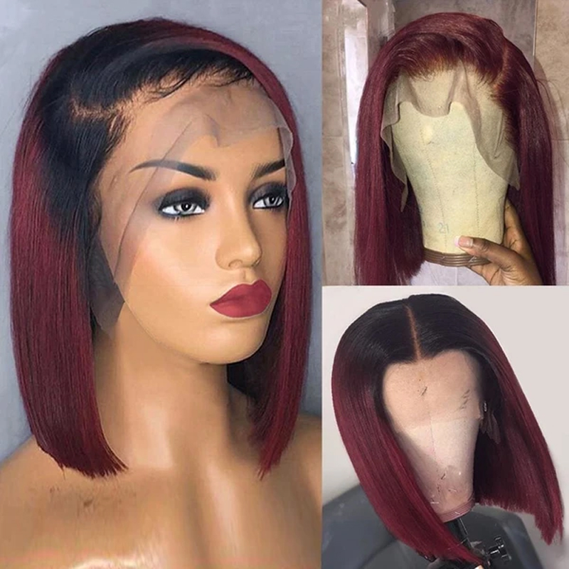 

2020 Hot selling Straight Bob Wig Human Hair Brazilian Straight Lace Front Wig Red 99J Burgundy 27 Preplucked Lace Human Hair Wigs, Ombre color