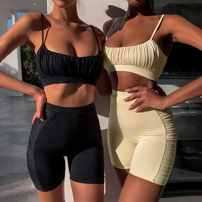 2020 Femme Femmes 2PCS Survêtement Vêtements Set été GYMNASE Casual solide Outfit Top Crop Vest taille haute Shorts Vêtements Costume