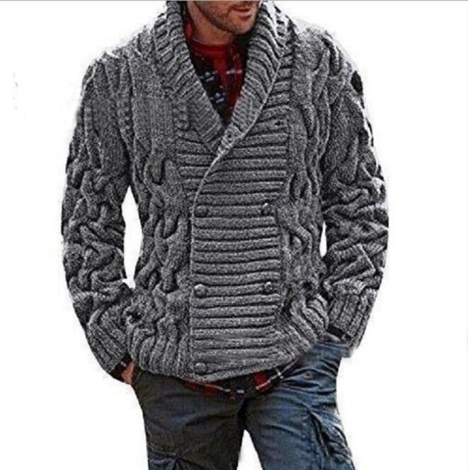 

European and American men' cardigan V-neck sweater casual long-sleeved thick sweater, Black