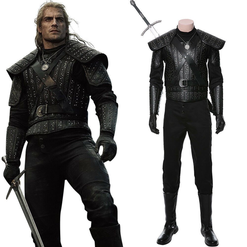 

Movie The Witcher Cosplay Geralt of Rivia Costume Halloween Adult Male Outfit, Black