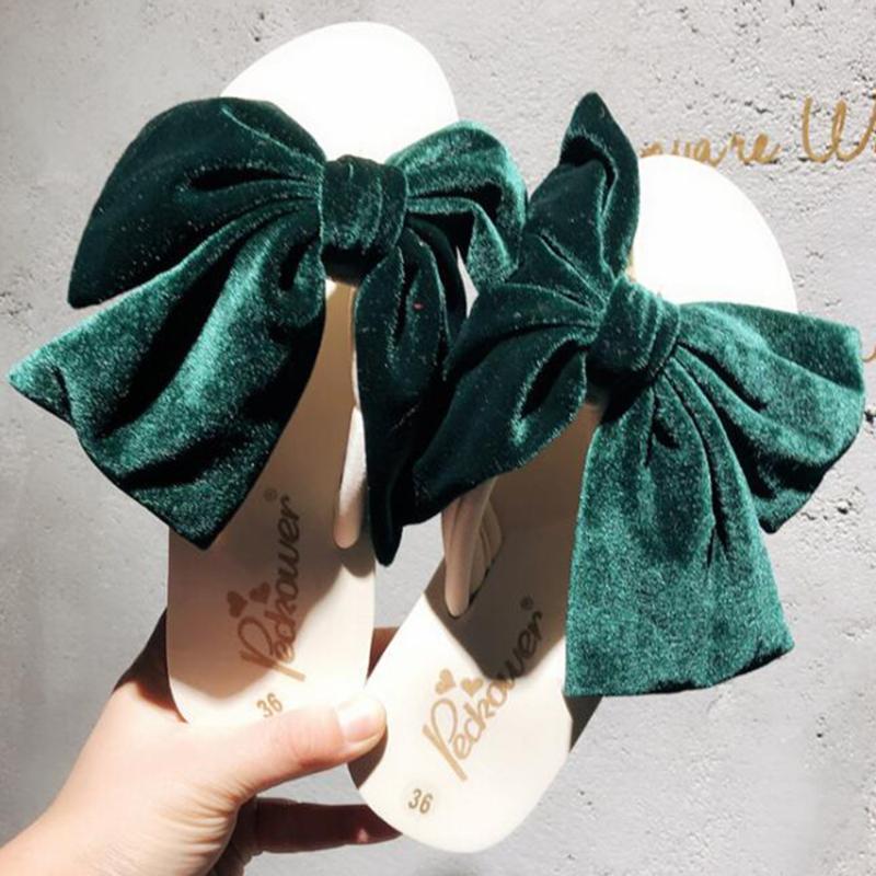 

Summer slipper women Shoes Women Suede bow-knot Flip Flops fashion Beach Slippers Flat Summer Shoes Non-slip slippers x358, Black