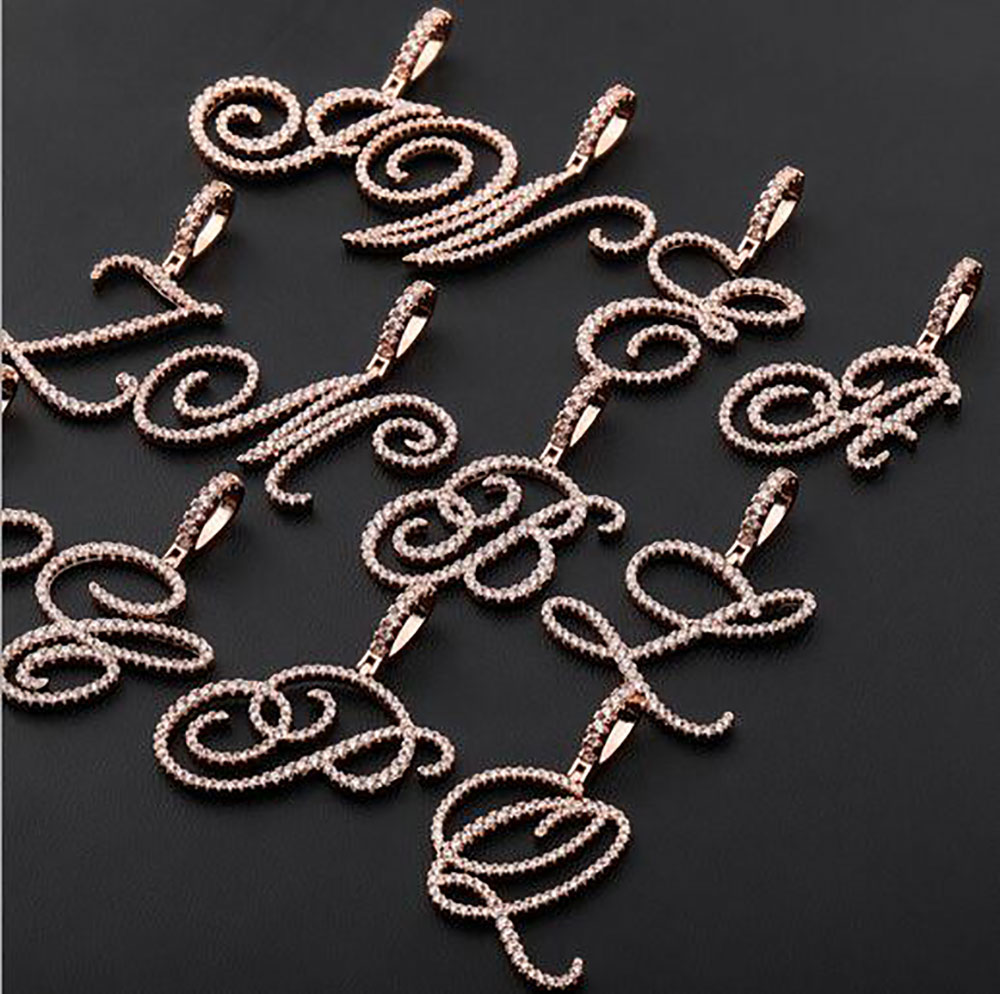 

Iced Out Cursive Writing Letters Pendant Necklace Custom Combination Letters Name Pendant Necklace with 24inch Rope Necklaces Zirconia