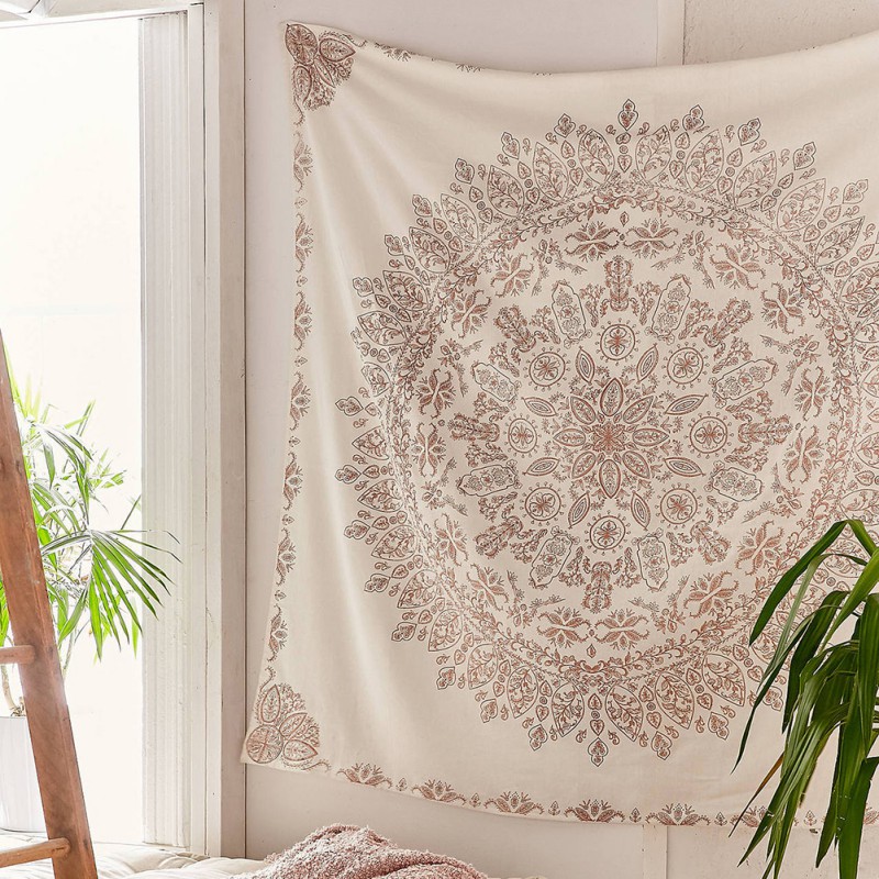 

Square Shape Mandala Theme Wall Decor Tapestry Printed Polyester Fabric Wall Hanging Decor Mural for Bedroom Living Room Good#