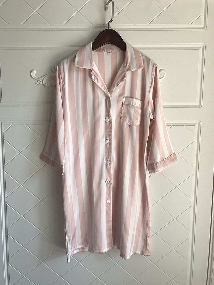 

Lisacmvpnel Loose Striped Women Nightgown Boyfriend Wind Long Section Sleepwear, Black