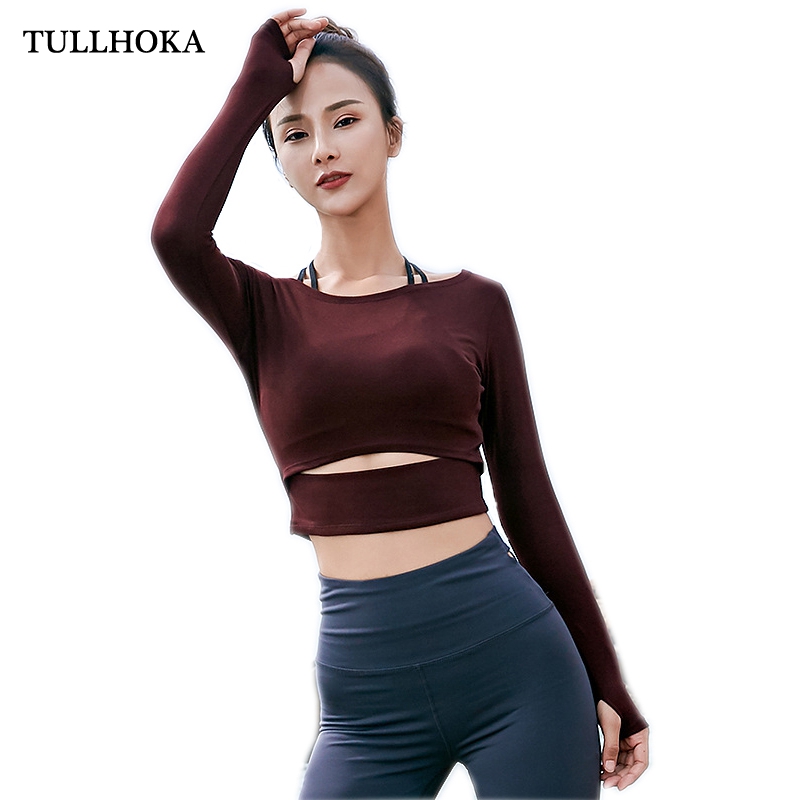

Tullhoka Long Sleeve Crop Top Yoga Shirts Running Fitness Workout Short Top Dancing Shirts, Black