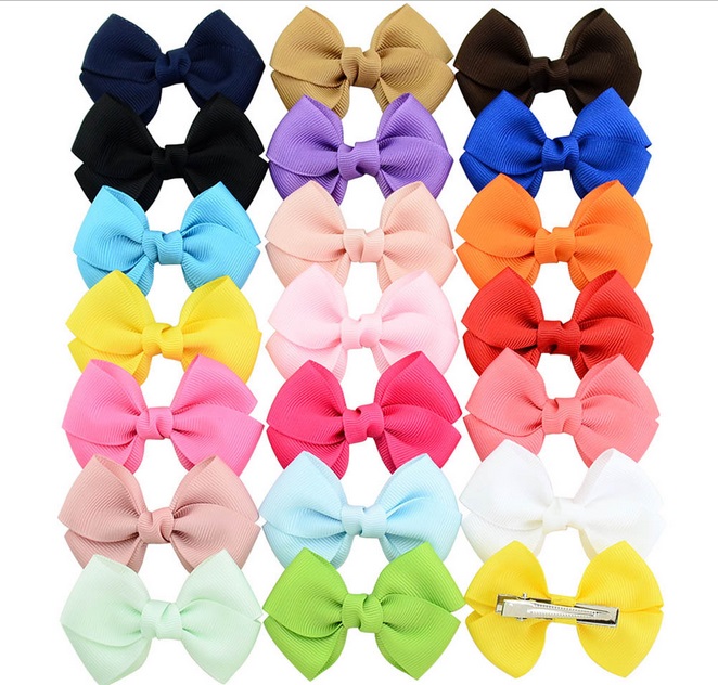 

2.7 Inch Mix Colors Safety Solid Bowknot Ribbon Bow Hairclip Sweet Bow Tie Hair Clips Headware Kids Hairpins Hair Accessories A83, Slivery;white