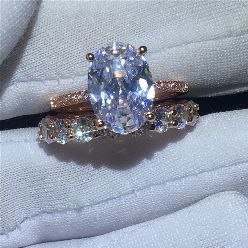 

choucong Luxury Lovers Ring set 925 Sterling Silver Oval cut 3ct Diamond cz Party Wedding Band Rings For Wome men Jewelry Gift