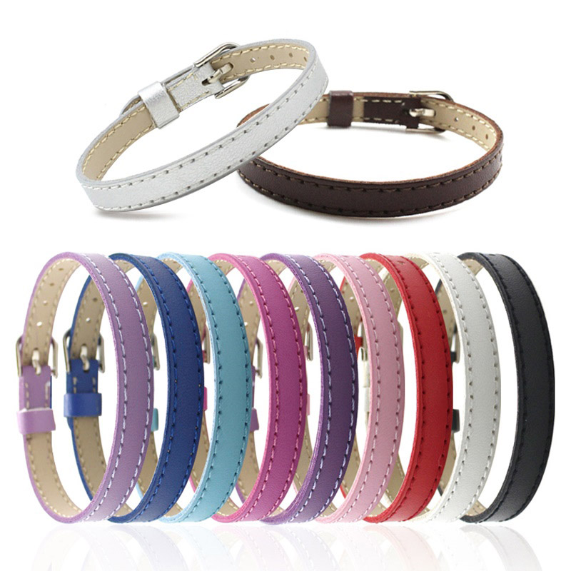 

10PCS 8MM Artificial Leather DIY Wristband Bracelets femme Mix Color Charms Leather Bracelet Fit Slide Letter /charms LSBR015*10