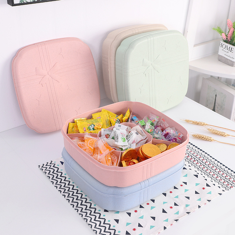 

Portable Dried Fruit Plate Fruit Box Household Compartment With Lid Modern Living Room Large Creative Dress Snack Storage Sealed