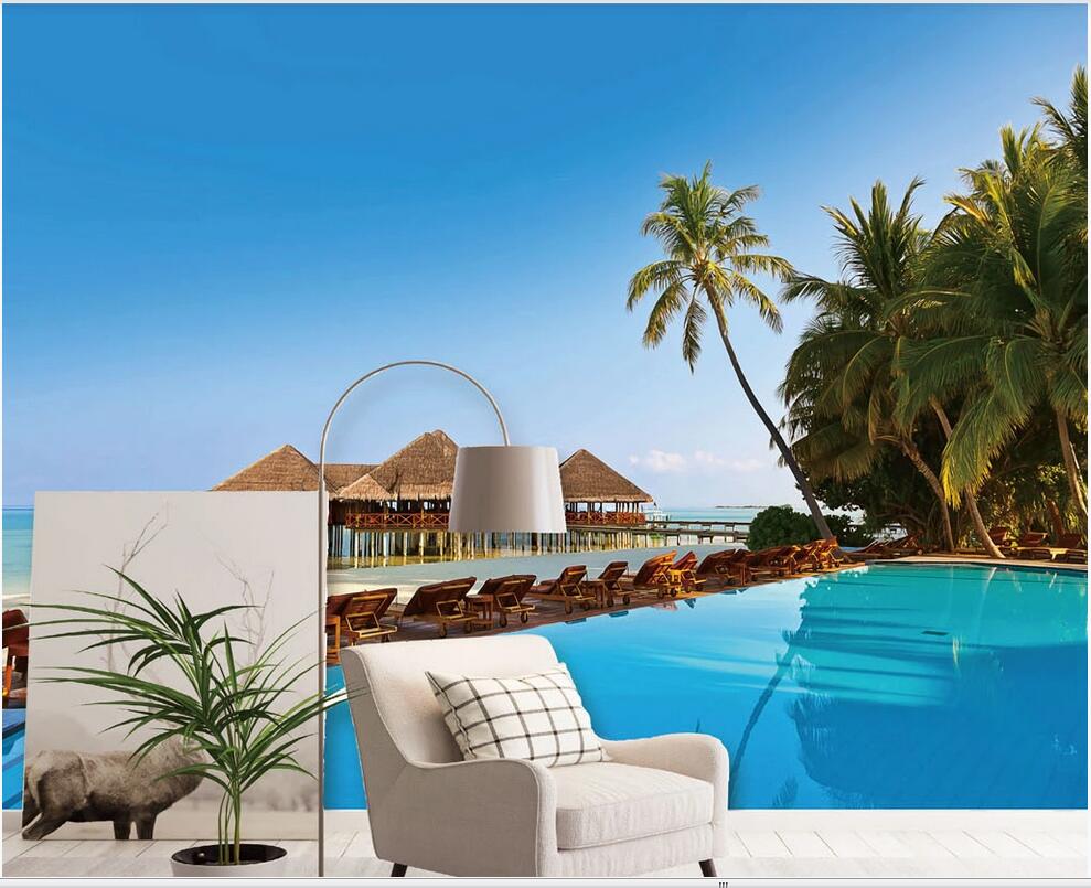 

3d wallpaper custom photo Mediterranean chalet lounge chair coconut wind seascape home decor 3d wall murals wallpaper for walls 3 d, Non-woven