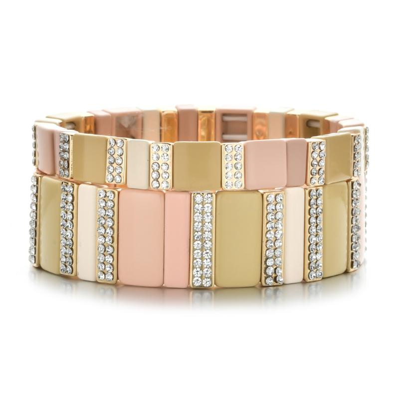 

Charm Bracelets Fashion Jewelry Pink Crystal CZ Friendship For Women Enamel Elastic Wide Brazalete Mujer Bracelet Femme