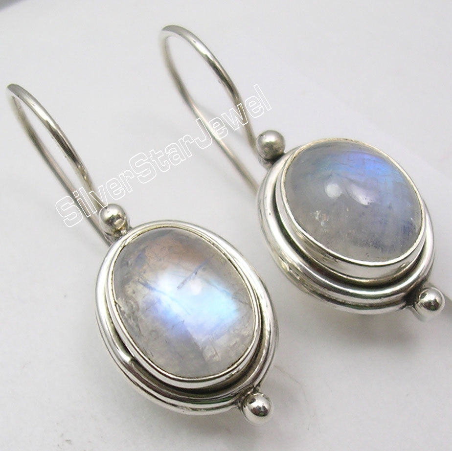 

Chanti International Silver BLUE FIRE RAINBOW MOONSTONE Beautiful Earrings 2.5CM NEW CJ191223
