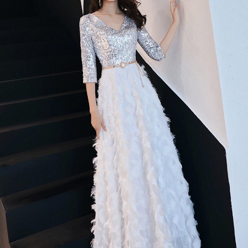 

2020 Vestidos Celebrities Elegant Quality Evening Dress New Noble Banquet Long Slim Sequin Show Thin Annual Meeting Host Lady, See chart