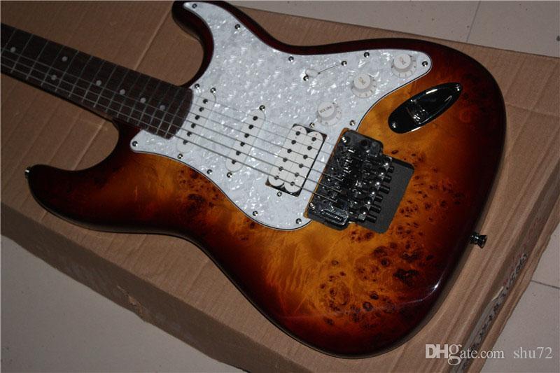 

free shipping China Custom Guitar Burl pattern natural satinwood body electric guitar Floyd rose tremolo Electric Guitar 111