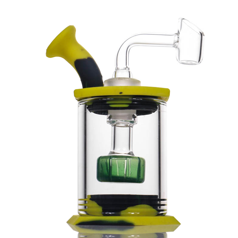 

New arrivaAssemble Silicone Bong Glass 4.5" Shower Head percolator Easy clean Dab Rigs with 4mm quartz banger silicone pipe mini glass bongs