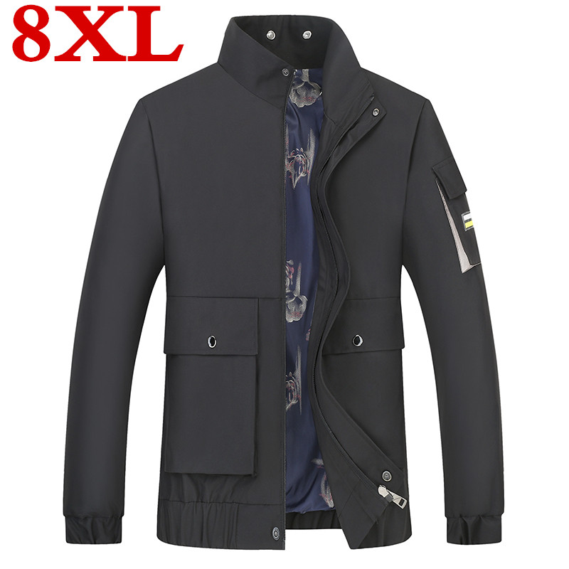 

2020 Spring and Autumn plus size 8XL 7XL 6XL 5XL 4XL New Arrival Men's Fashion Casual Jacket Cotton Stand Collar Coat, Black