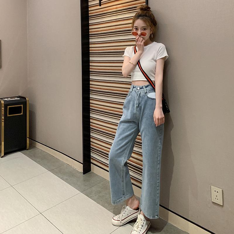 

Women' Straight Jeans Autumn Winter High Rise Light Blue Casual Full Length Vaqueros